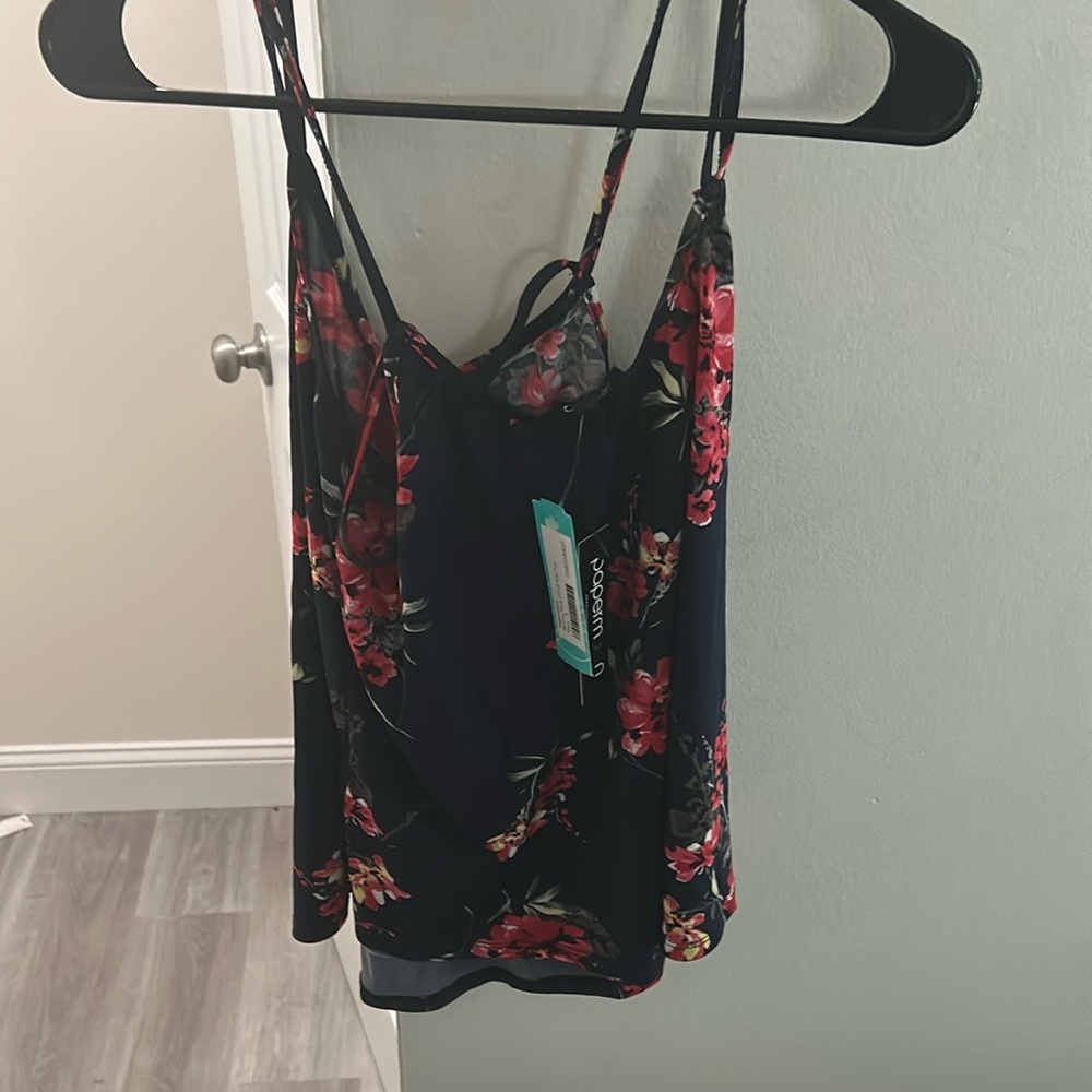 Floral Spaghetti Strap Top by Missguided - Black and Red